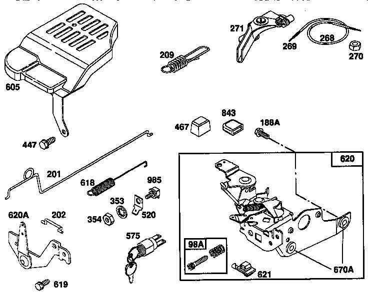 Carburetor Bracket And Cover Diagram and Parts List for 124700-124799 7055 Briggs and Stratton Engine